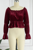 Sexy Solid Flounce Off the Shoulder Tops