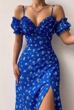 Sweet Elegant Print Asymmetrical Off the Shoulder A Line Dresses