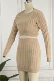 Sweet Elegant Solid Solid Color O Neck Long Sleeve Two Pieces