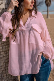Casual Solid Pocket Turndown Collar Tops
