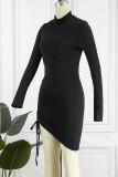 Sexy Solid Draw String Half A Turtleneck Wrapped Skirt Dresses