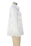 Casual Solid Pocket Turndown Collar Tops