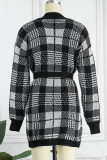 Street Plaid Bandage Patchwork Contrast V Neck Tops
