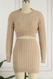 Sweet Elegant Solid Solid Color O Neck Long Sleeve Two Pieces
