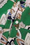 Floral Frenulum Buckle Turndown Collar One Step Skirt Dresses