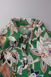 Floral Frenulum Buckle Turndown Collar One Step Skirt Dresses