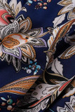 Floral Frenulum Buckle Turndown Collar One Step Skirt Dresses