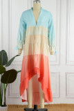 Elegant Gradual Change Patchwork Frenulum V Neck Printed Dress Dresses
