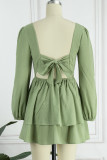 Sweet Elegant Solid Bandage Frenulum Backless Square Collar A Line Dresses
