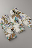 Floral Frenulum Buckle Turndown Collar One Step Skirt Dresses