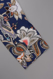 Floral Frenulum Buckle Turndown Collar One Step Skirt Dresses