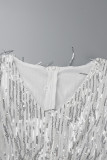Sweet Elegant Solid Sequins Asymmetrical V Neck Wrapped Skirt Dresses