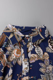 Floral Frenulum Buckle Turndown Collar One Step Skirt Dresses