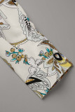 Floral Frenulum Buckle Turndown Collar One Step Skirt Dresses