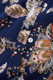 Floral Frenulum Buckle Turndown Collar One Step Skirt Dresses