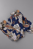 Floral Frenulum Buckle Turndown Collar One Step Skirt Dresses