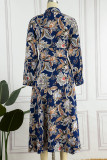 Floral Frenulum Buckle Turndown Collar One Step Skirt Dresses