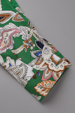 Floral Frenulum Buckle Turndown Collar One Step Skirt Dresses