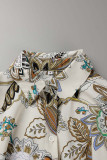 Floral Frenulum Buckle Turndown Collar One Step Skirt Dresses