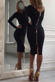 Sexy Elegant Solid Zipper O Neck One Step Skirt Dresses