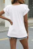 Casual Simplicity Solid Flounce Solid Color V Neck T-Shirts