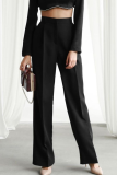 Work Street Solid Patchwork Pocket Loose High Waist Wide Leg Solid Color Bottoms