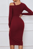 Sexy Simplicity Solid Draw String Solid Color Oblique Collar Wrapped Skirt Dresses