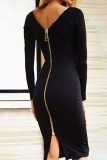 Sexy Elegant Solid Zipper O Neck One Step Skirt Dresses