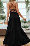 Elegant Simplicity Solid Backless Solid Color Square Collar Sling Dress Dresses