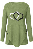 Simplicity Print Buttons Asymmetrical Printing O Neck T-Shirts