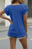 Casual Simplicity Solid Flounce Solid Color V Neck T-Shirts