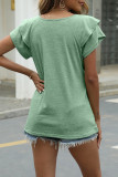 Casual Simplicity Solid Flounce Solid Color V Neck T-Shirts