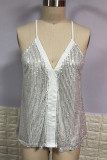 Sexy Simplicity Solid Sequins V Neck Tops