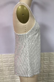 Sexy Simplicity Solid Sequins V Neck Tops