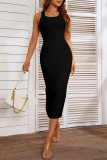 Elegant Solid Backless U Neck A Line Dresses