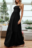 Elegant Simplicity Solid Backless Solid Color Square Collar Sling Dress Dresses
