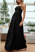 Elegant Simplicity Solid Backless Solid Color Square Collar Sling Dress Dresses