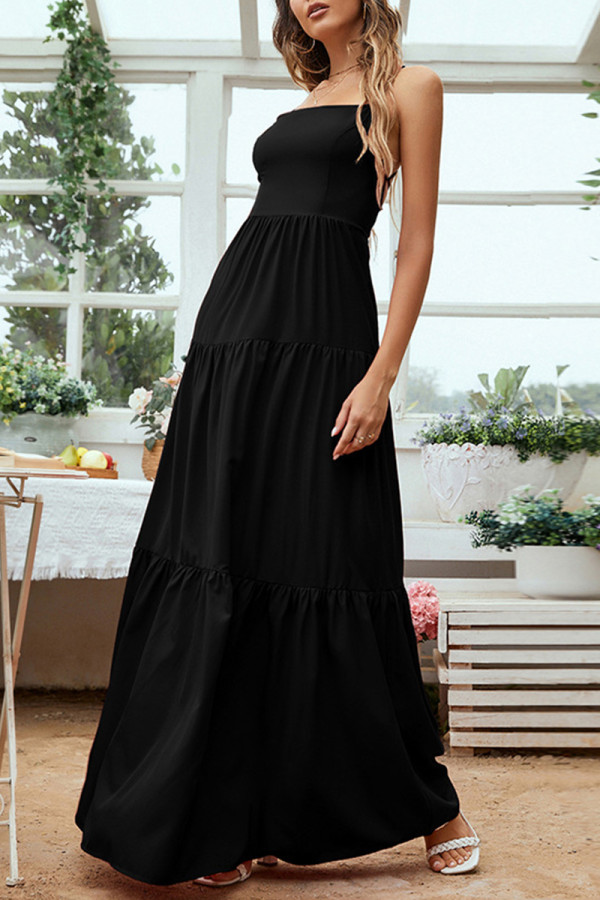 Elegant Simplicity Solid Backless Solid Color Square Collar Sling Dress Dresses