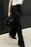Elegant Solid Pocket Straight High Waist Wide Leg Solid Color Bottoms