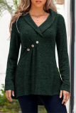 Casual Solid Buttons V Neck Tops