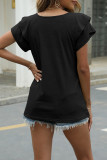Casual Simplicity Solid Flounce Solid Color V Neck T-Shirts