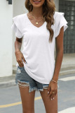 Casual Simplicity Solid Flounce Solid Color V Neck T-Shirts
