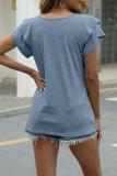 Casual Simplicity Solid Flounce Solid Color V Neck T-Shirts