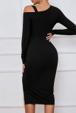 Sexy Simplicity Solid Draw String Solid Color Oblique Collar Wrapped Skirt Dresses