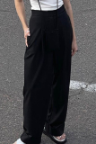 Elegant Solid Pocket Straight High Waist Wide Leg Solid Color Bottoms