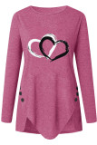 Simplicity Print Buttons Asymmetrical Printing O Neck T-Shirts