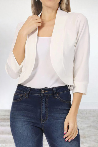 Elegant Solid Color Mandarin Collar Outerwear