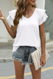 Casual Simplicity Solid Flounce Solid Color V Neck T-Shirts