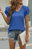 Casual Simplicity Solid Flounce Solid Color V Neck T-Shirts