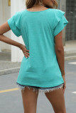 Casual Simplicity Solid Flounce Solid Color V Neck T-Shirts